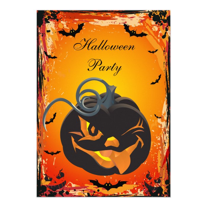 Scary Pumpkin & Bats Halloween Party Invites