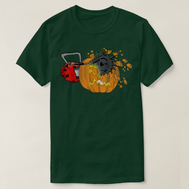 Scary Pumpkin Carving Halloween Chainsaw Pumpkin F T-Shirt (Design Front)