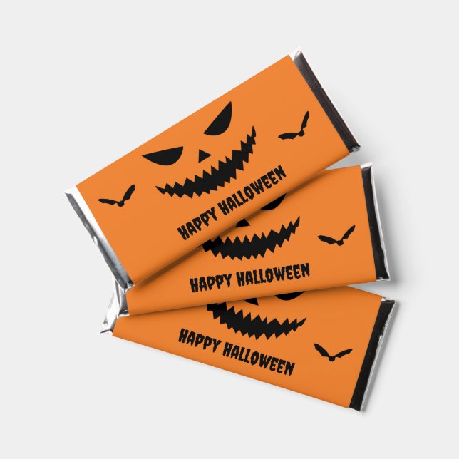 Scary Pumpkin Face Halloween Party Hershey Bar Favors (Front)
