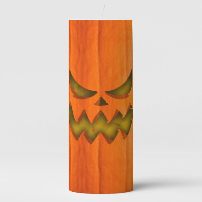 Scary Pumpkin Face Pillar Candle (Front)