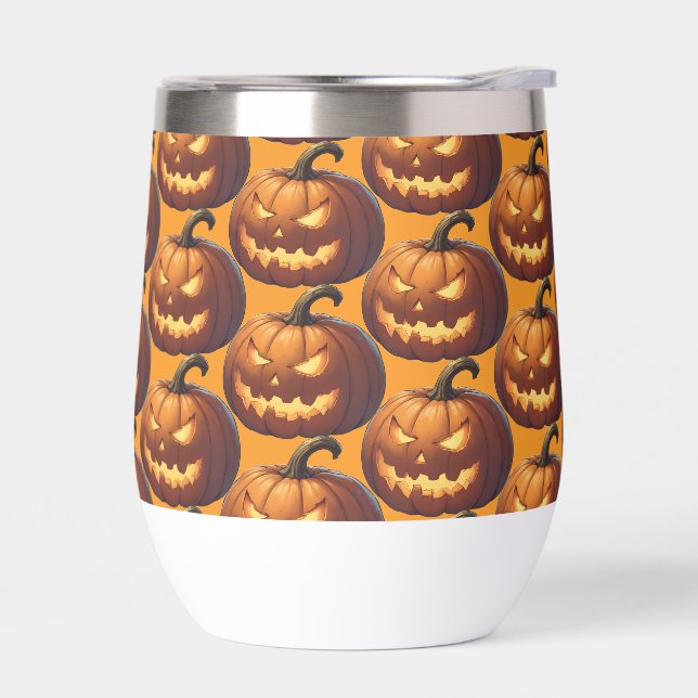Scary Pumpkin Face Thermal Wine Tumbler (Left)