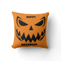 Scary Pumpkin Face Throw Pillow