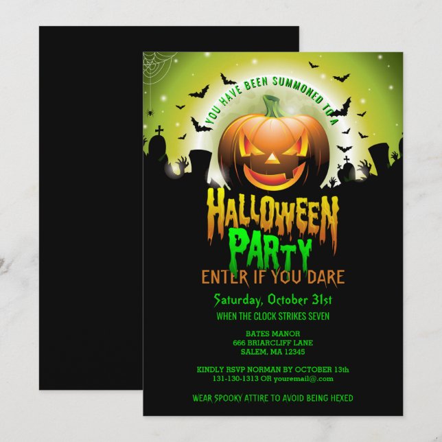 Scary Pumpkin Graveyard Halloween Costume Party Invitation (Front/Back)