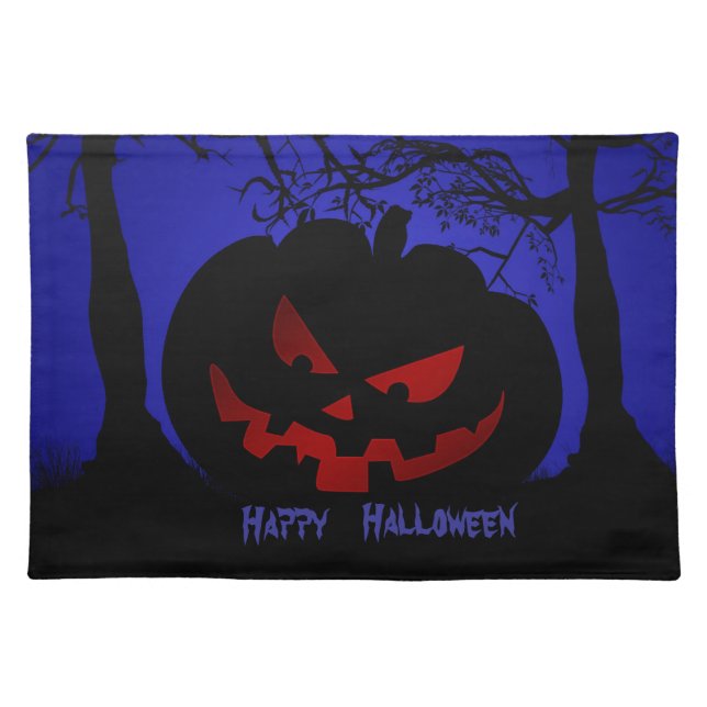 Scary Pumpkin Halloween Decorative Cloth Placemat (Front)