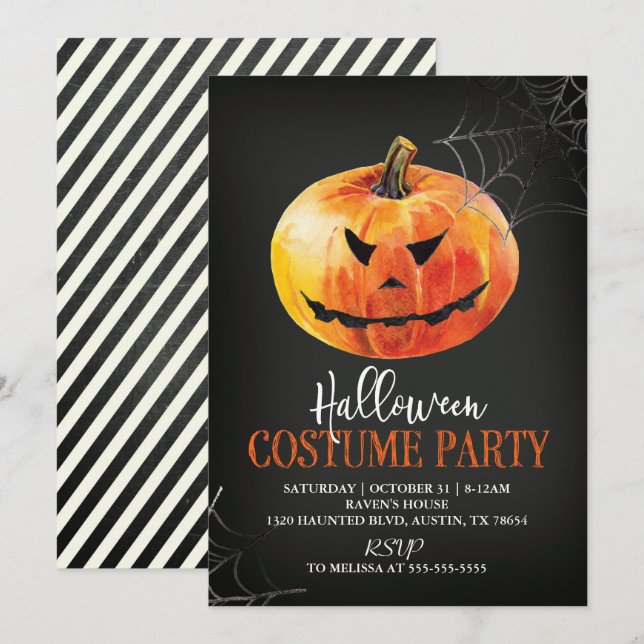 Scary Pumpkin Halloween Party Invitation (Front/Back)