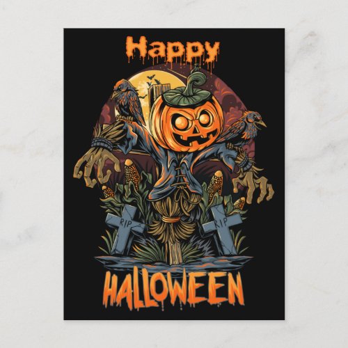 Scary Pumpkin Halloween Scarecrow Postcard