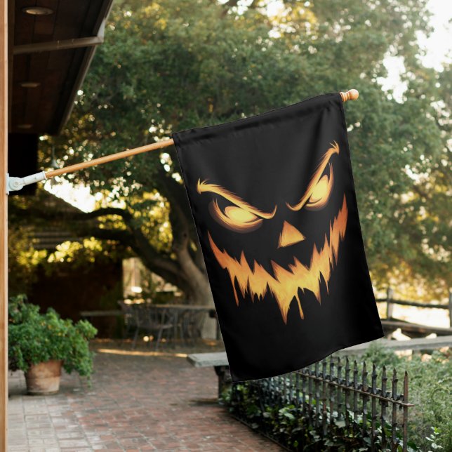 Scary Pumpkin Jack O Lantern Face Halloween House Flag (In SItu)
