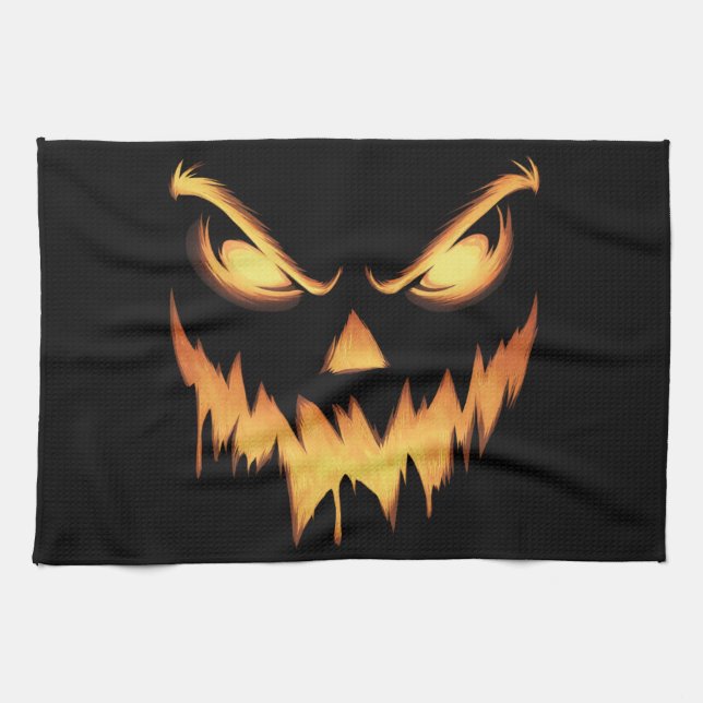 Scary Pumpkin Jack O Lantern Face Halloween Kitchen Towel (Horizontal)