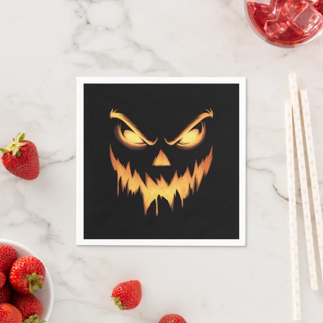 Scary Pumpkin Jack O Lantern Face Halloween Napkins (Insitu)