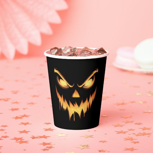 Scary Pumpkin Jack O Lantern Face Halloween Paper Cups (Insitu)