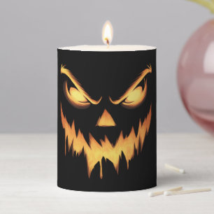 Scary Pumpkin Jack O Lantern Face Halloween Pillar Candle