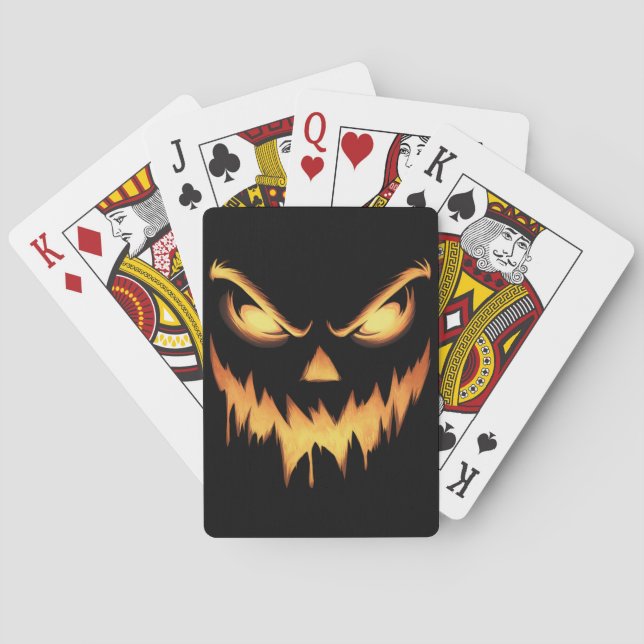 Scary Pumpkin Jack O Lantern Face Halloween Poker Cards (Back)