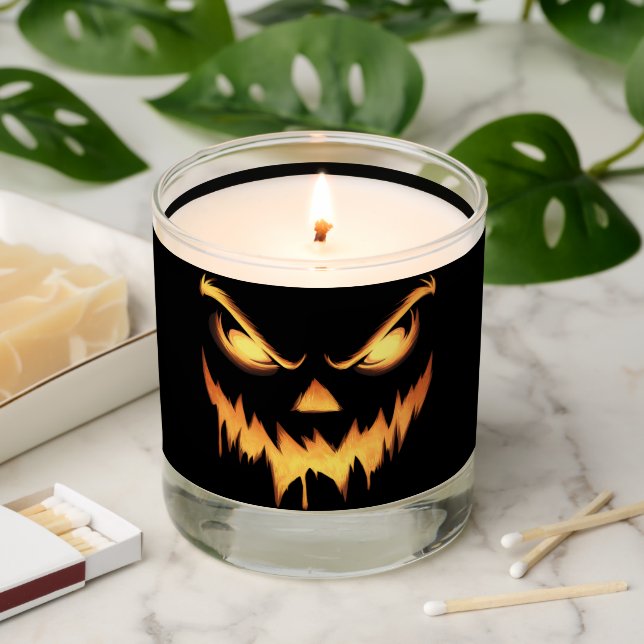 Scary Pumpkin Jack O Lantern Face Halloween Scented Candle (Lit)