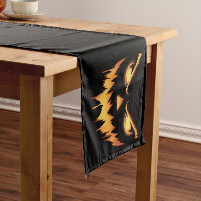 Scary Pumpkin Jack O Lantern Face Halloween Short Table Runner (In Situ)