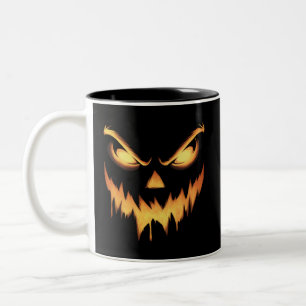 Scary Pumpkin Jack O Lantern Face Halloween Two-Tone Coffee Mug