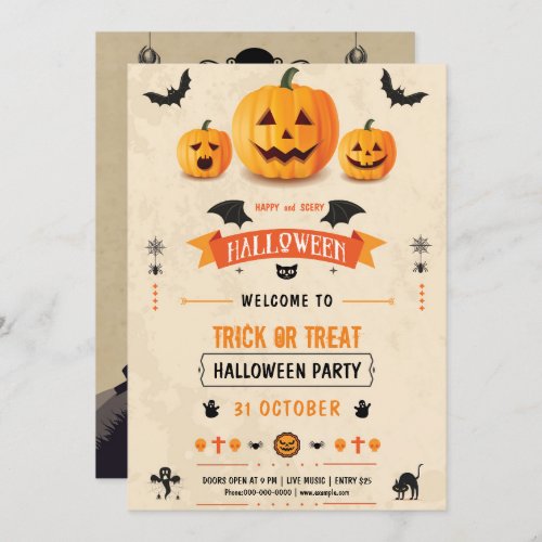 Scary Pumpkin Jack o lantern Halloween Party Invitation