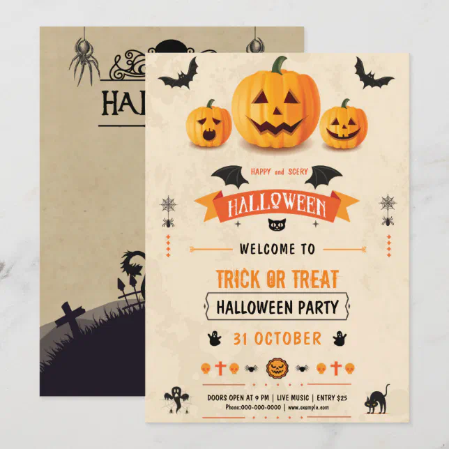Scary Pumpkin Jack o lantern Halloween Party Invitation | Zazzle