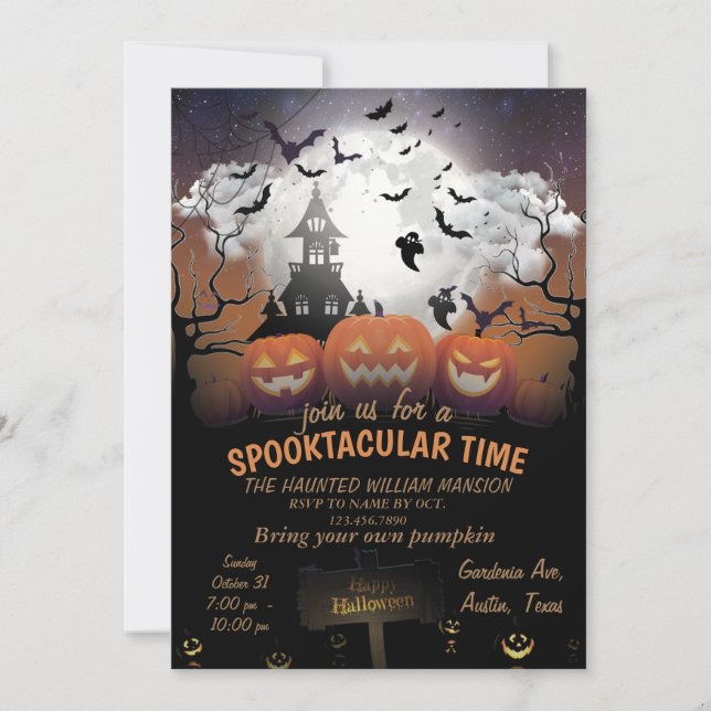 Scary Pumpkin Night Party Planner Invitation (Front)