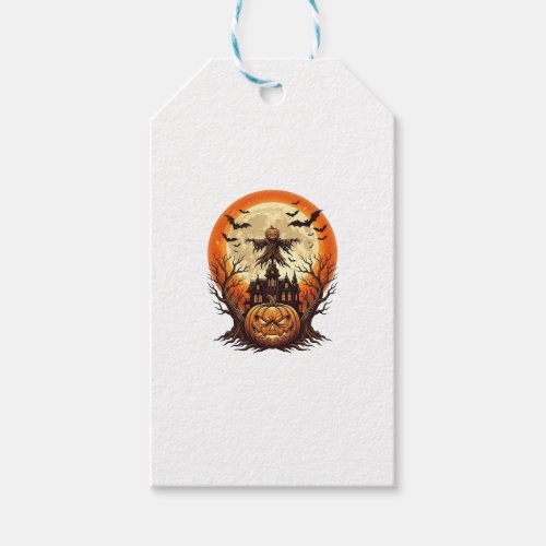Scary Pumpkin Scarecrow Haunted House Full Moon Ha Gift Tags