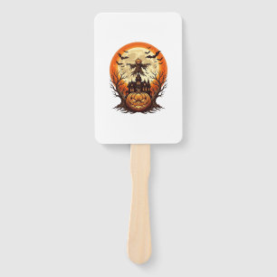 Scary Pumpkin Scarecrow Haunted House Full Moon Ha Hand Fan