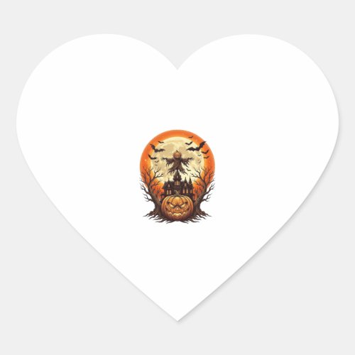 Scary Pumpkin Scarecrow Haunted House Full Moon Ha Heart Sticker