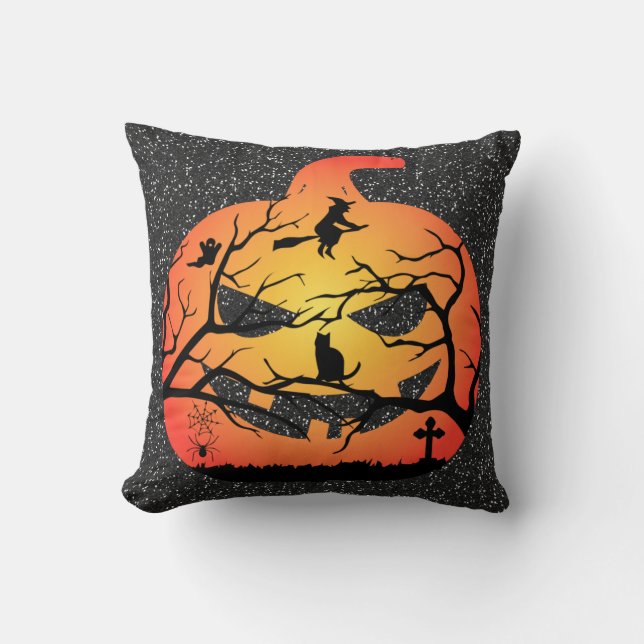 Scary Pumpkin Throw Pillow (Front)