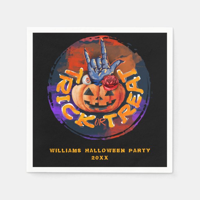 Scary Pumpkin Trick or Treat Halloween Party  Napkins (Front)