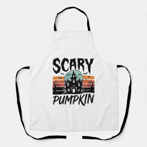 Scary Pumpkin Vintage Haunted House Halloween Desi Apron