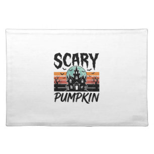 Scary Pumpkin Vintage Haunted House Halloween Desi Cloth Placemat