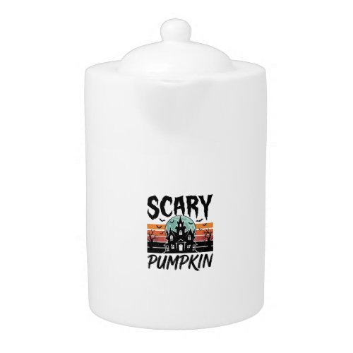 Scary Pumpkin Vintage Haunted House Halloween Desi Teapot