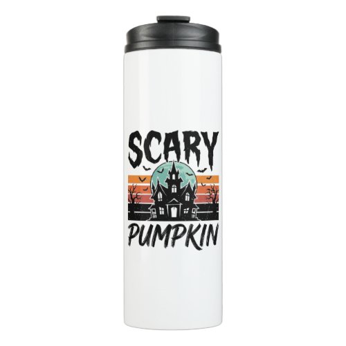 Scary Pumpkin Vintage Haunted House Halloween Desi Thermal Tumbler