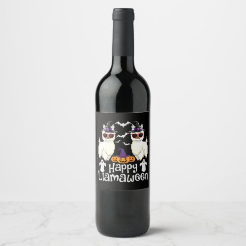 Scary Pumpkin Witch Hat Lamb Sheep Happy Halloween Wine Label