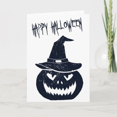 Scary Pumpkin with a Witch Hat - Happy Halloween