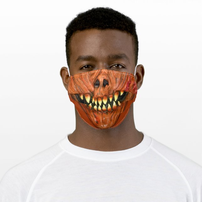 Scary Pumpkin Zombie Adult Cloth Face Mask (Worn)