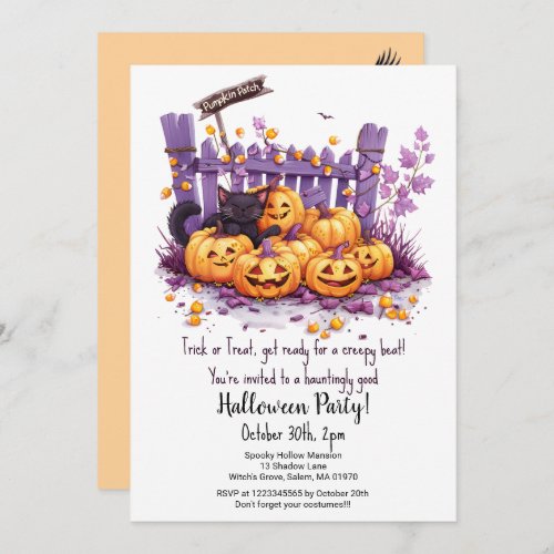 Scary Pumpkins Cute Black Cat Halloween Party  Invitation