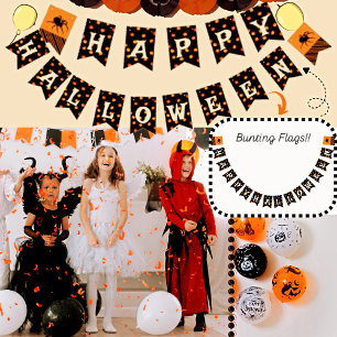 Scary Pumpkins Pattern and Spider Halloween Party  Bunting Flags