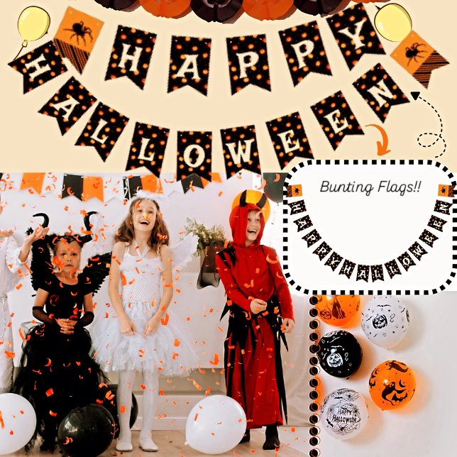 Scary Pumpkins Pattern and Spider Halloween Party  Bunting Flags (Creator Uploaded)