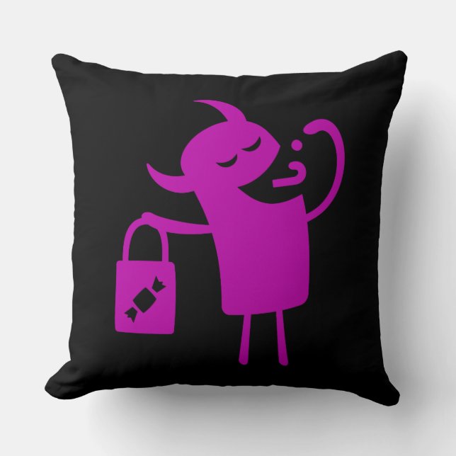 Scary Purple Monster Trick or Treat Throw Pillow (Front)
