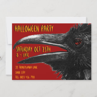scary raven halloween invitation red