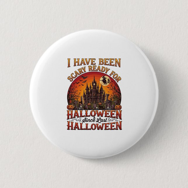 Scary Ready Halloween Haunted Castle Witch Pumpkin Button (Front)