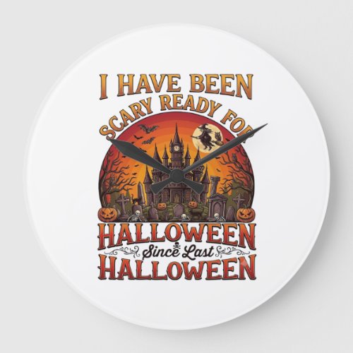 Scary Ready Halloween Haunted Castle Witch Pumpkin Large Clock