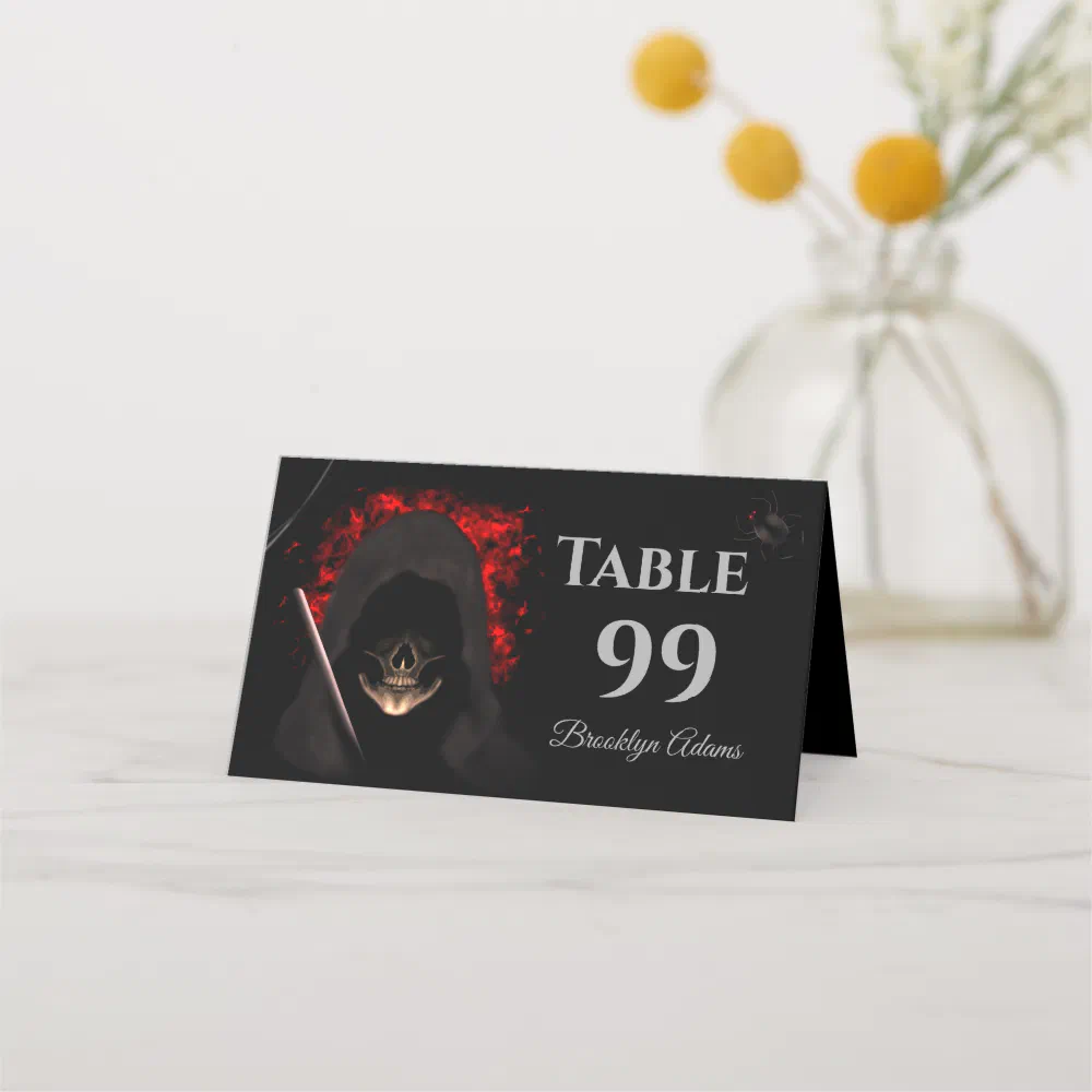 Scary Red dark moody gothic skull Halloween Place Card