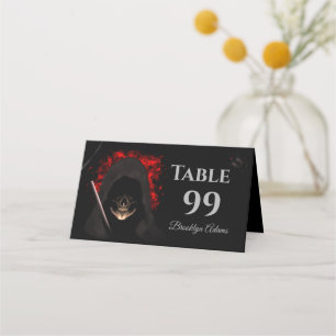 Scary Red dark moody gothic skull Halloween Place Card