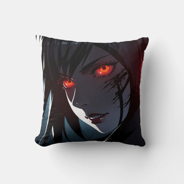 Scary Red Eyes Anime Girl Throw Pillow (Front)