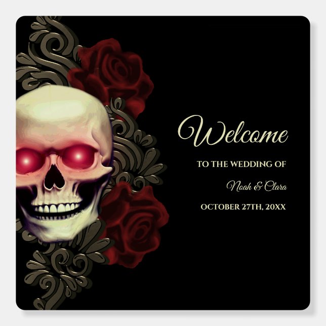 Scary red floral dark moody gothic skull hallowedd foam board (Front)