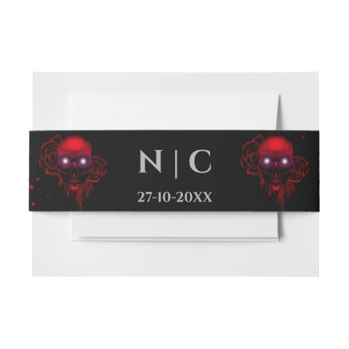 Scary red floral dark moody gothic skull Halloween Invitation Belly Band