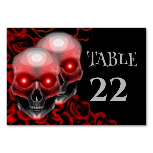 Scary Red floral dark moody gothic skull Halloween Table Number