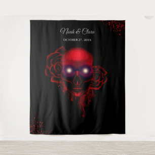 Scary red floral dark moody gothic skull Halloween Tapestry