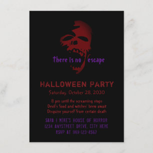 Scary Red Goth Skull Halloween Party Invitation