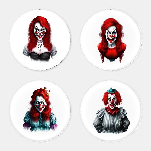 Scary Red Hair Lady Clown Collection Coaster Set